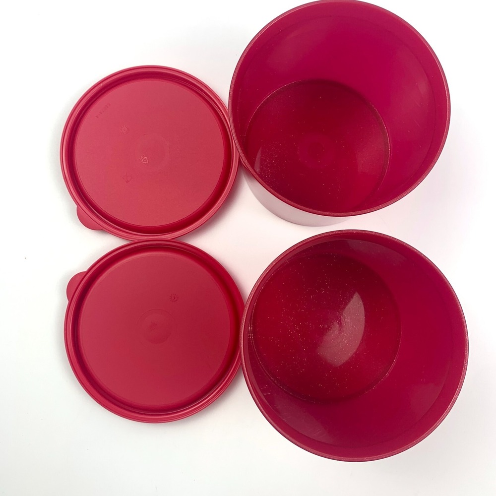 Tupperware Limited Edition Glitter Sparkle Red Canisters w/ Lids 2.5 Cups Lot 2 - Picture 11 of 15